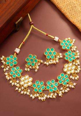 Gold-Plated Temple Kundan Choker Necklace and Earrings for Women | Traditional Temple Jewellery for Wedding & Festive Wear | Gift for Her