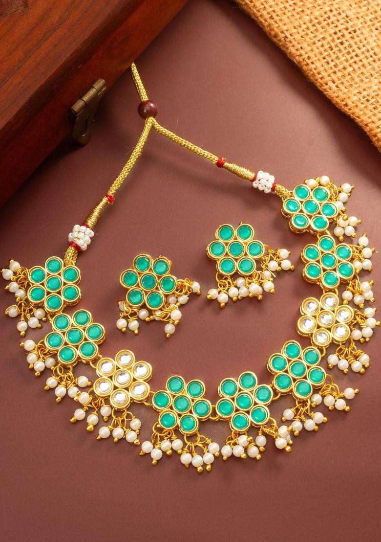 Gold-Plated Temple Kundan Choker Necklace and Earrings for Women | Traditional Temple Jewellery for Wedding & Festive Wear | Gift for Her - Indya