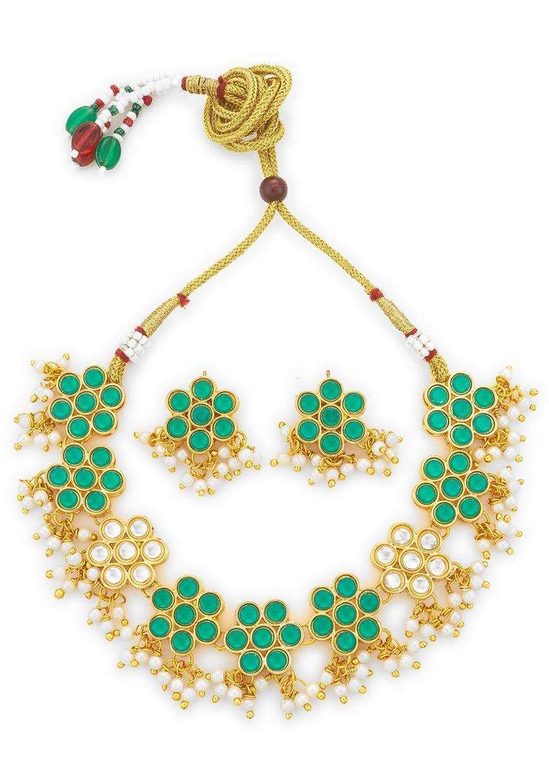 Gold-Plated Temple Kundan Choker Necklace and Earrings for Women | Traditional Temple Jewellery for Wedding & Festive Wear | Gift for Her - Indya