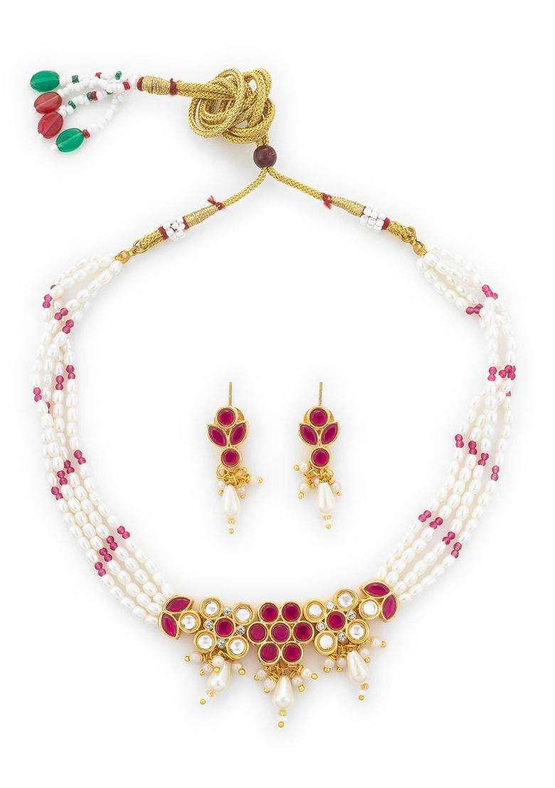 Gold-Plated Temple Kundan Choker Necklace and Earrings for Women | Traditional Temple Jewellery for Wedding & Festive Wear | Gift for Her - Indya