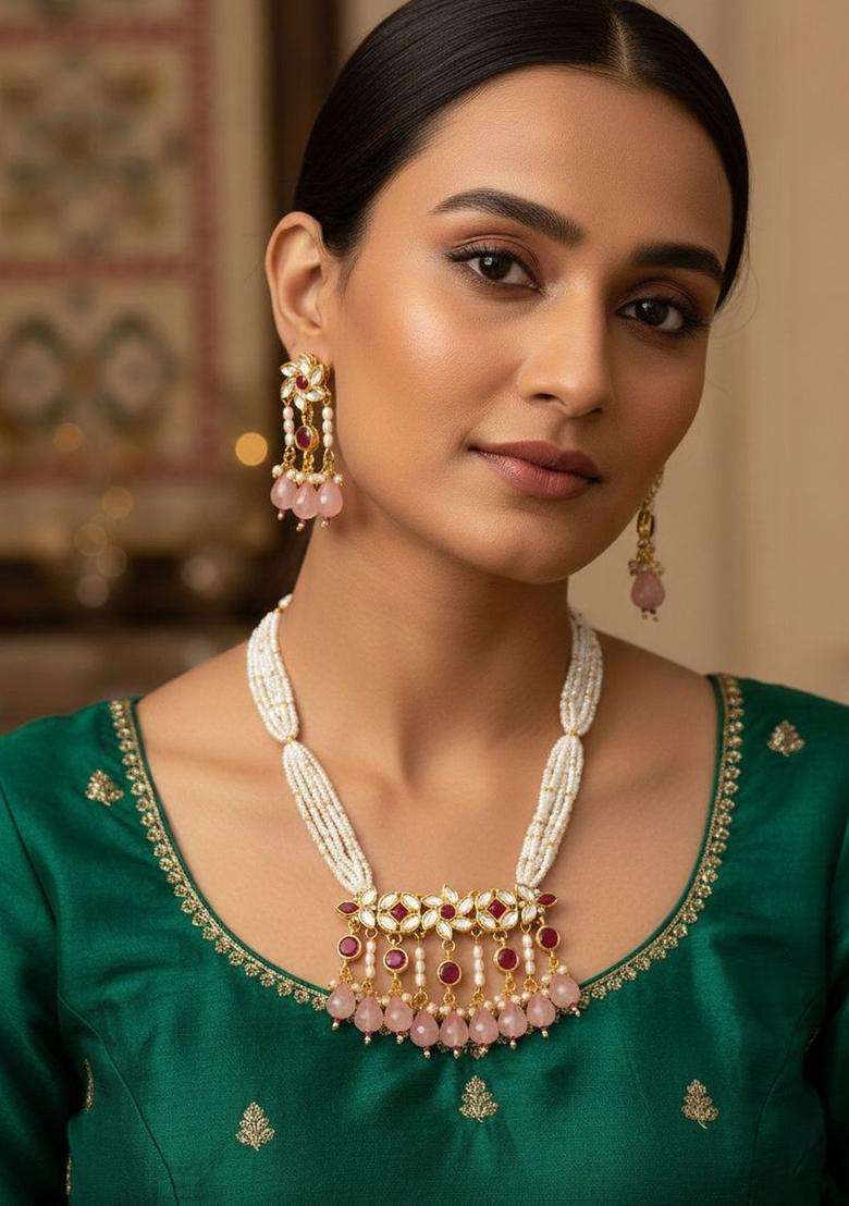Gold-Plated Temple Kundan Choker Necklace and Earrings for Women | Traditional Temple Jewellery for Wedding & Festive Wear | Gift for Her - Indya