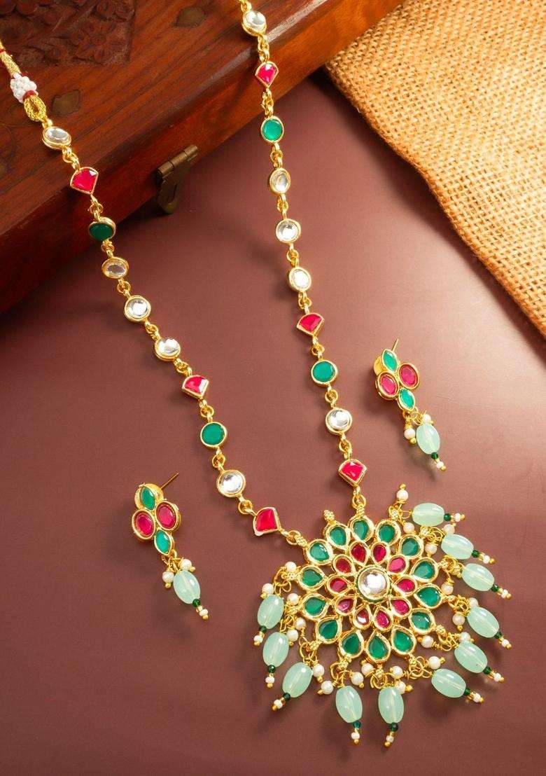 Gold-Plated Temple Kundan Choker Necklace and Earrings for Women | Traditional Temple Jewellery for Wedding & Festive Wear | Gift for Her - Indya