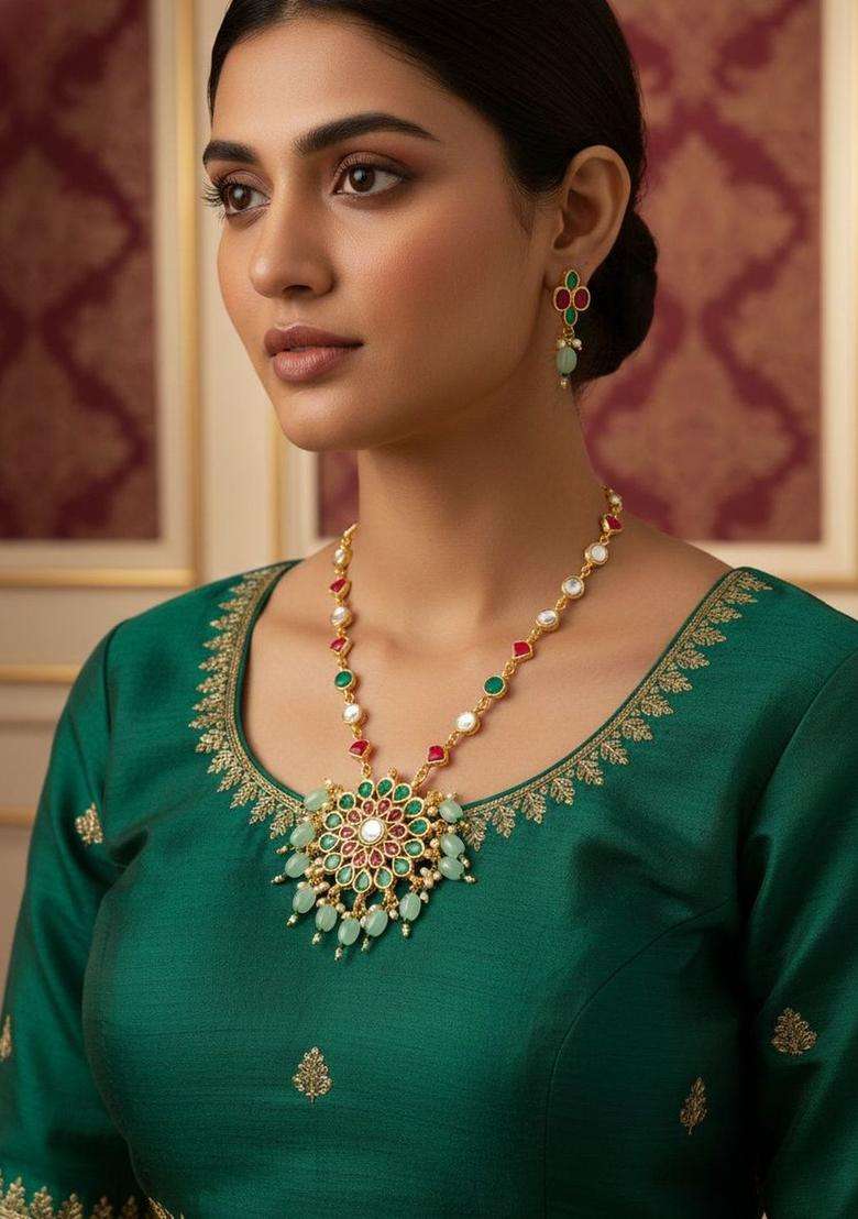 Gold-Plated Temple Kundan Choker Necklace and Earrings for Women | Traditional Temple Jewellery for Wedding & Festive Wear | Gift for Her - Indya
