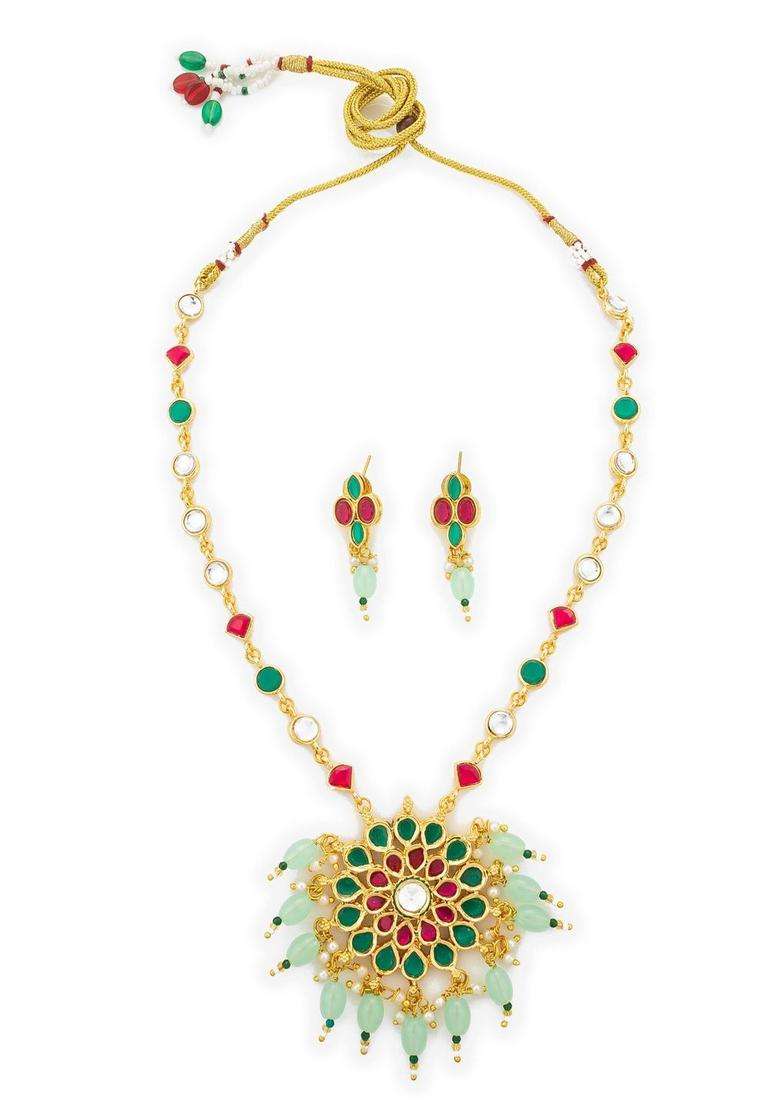 Gold-Plated Temple Kundan Choker Necklace and Earrings for Women | Traditional Temple Jewellery for Wedding & Festive Wear | Gift for Her - Indya