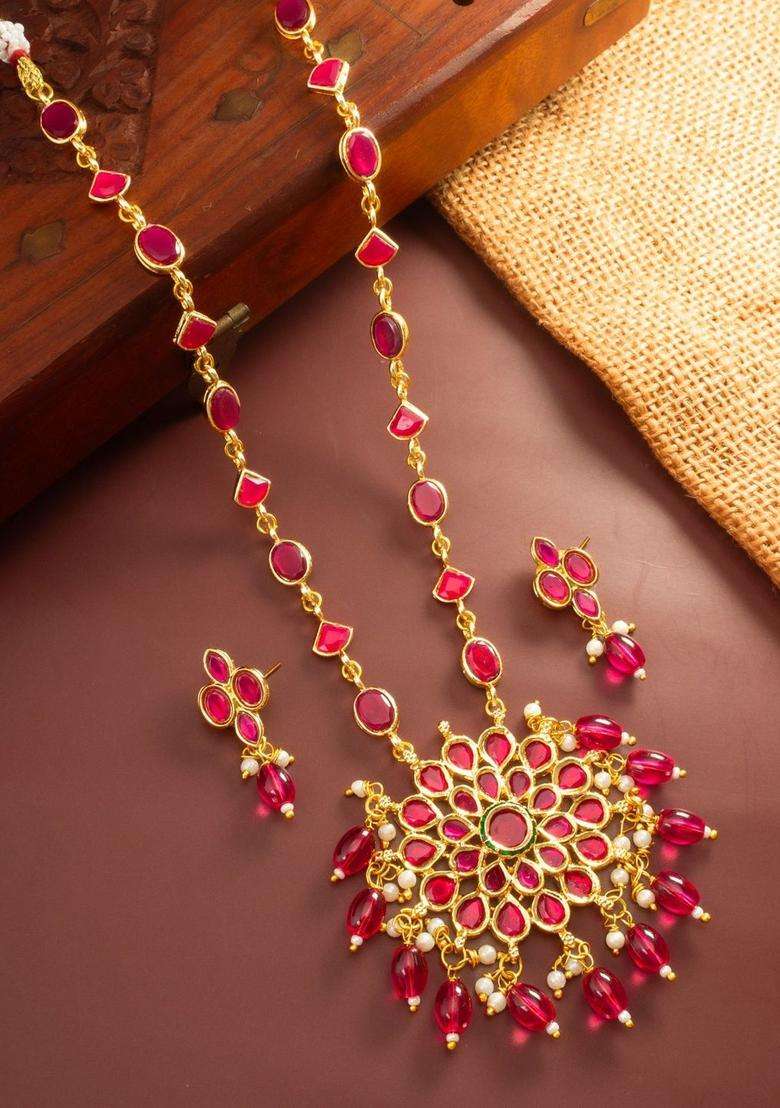 Gold-Plated Temple Kundan Choker Necklace and Earrings for Women | Traditional Temple Jewellery for Wedding & Festive Wear | Gift for Her - Indya