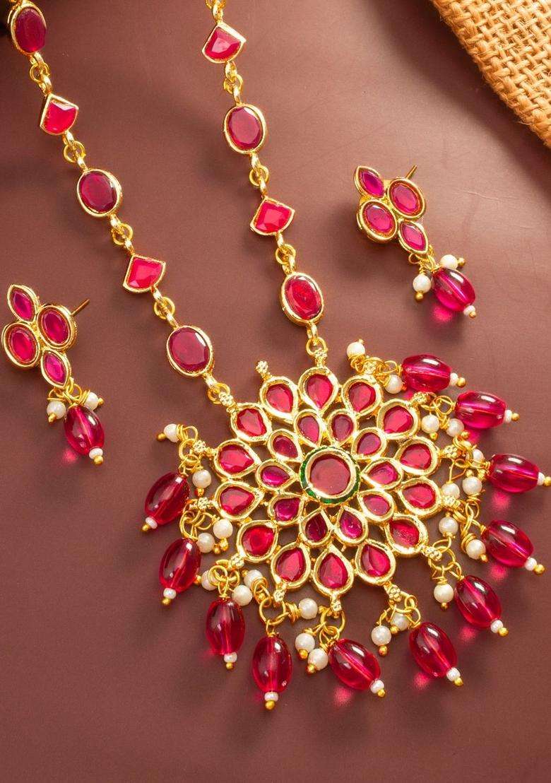 Gold-Plated Temple Kundan Choker Necklace and Earrings for Women | Traditional Temple Jewellery for Wedding & Festive Wear | Gift for Her - Indya