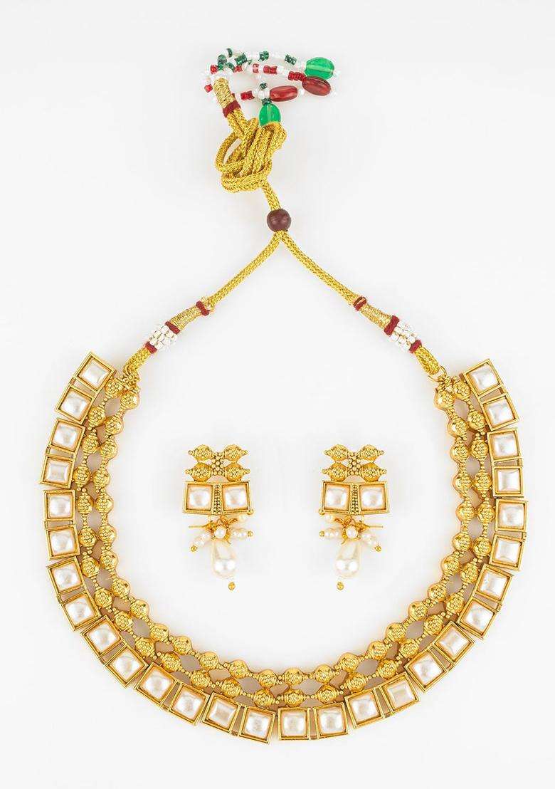 Kundan-Studded Jewellery Set for Women | Traditional Temple Jewellery for Wedding & Festive Wear | Gift for Her - Indya