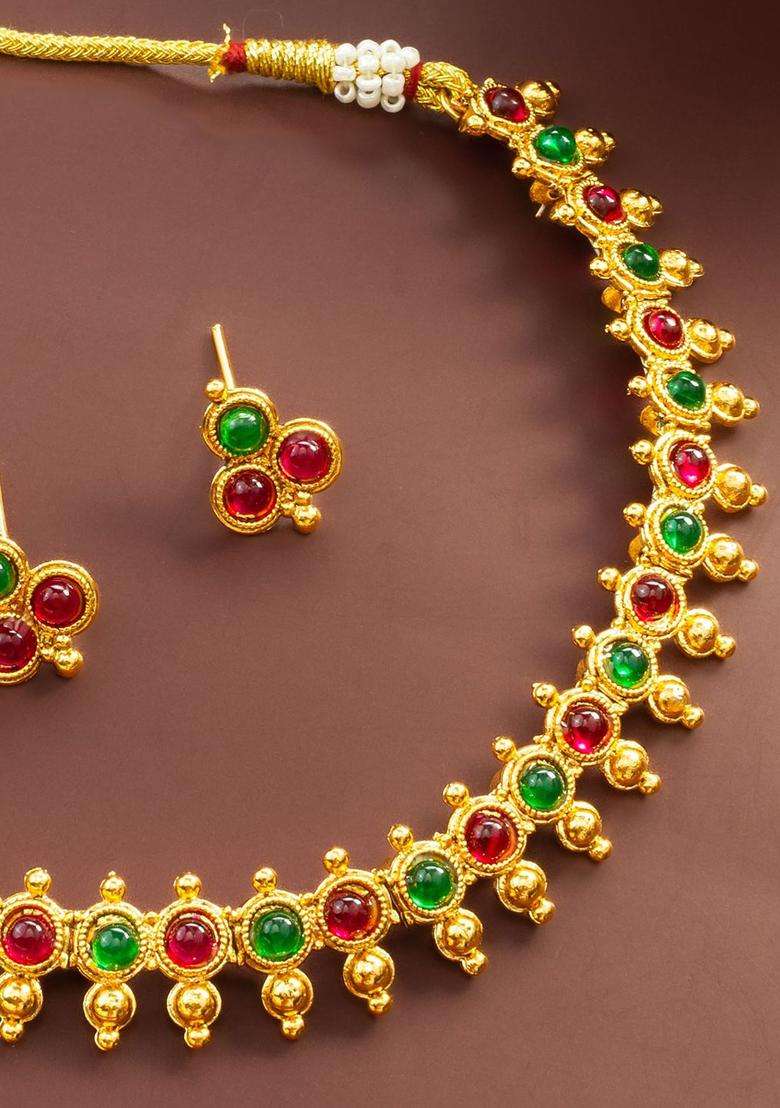 Kundan-Studded Jewellery Set for Women | Traditional Temple Jewellery for Wedding & Festive Wear | Gift for Her - Indya