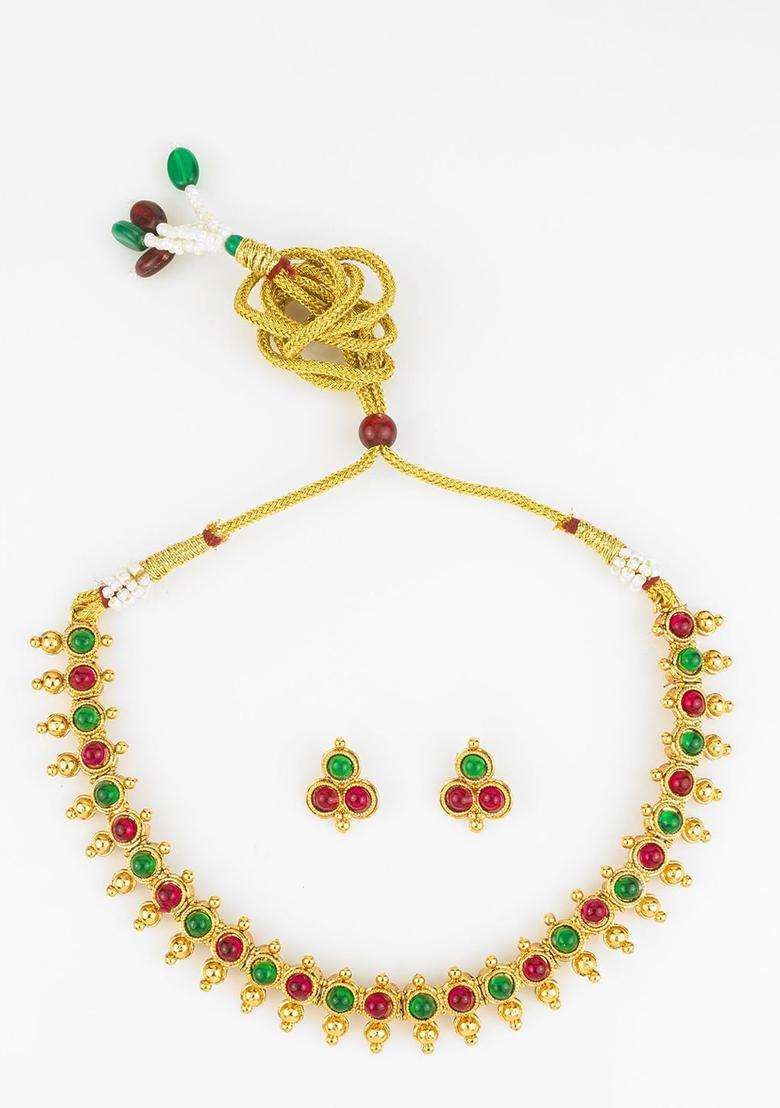Kundan-Studded Jewellery Set for Women | Traditional Temple Jewellery for Wedding & Festive Wear | Gift for Her - Indya