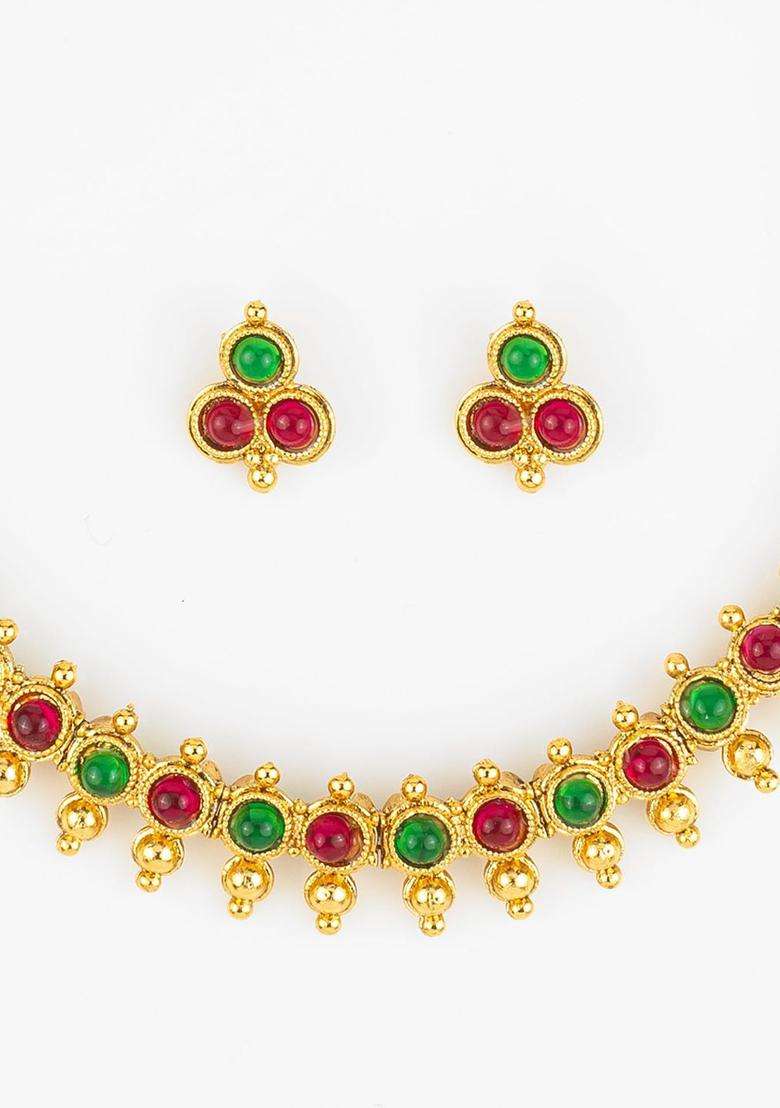 Kundan-Studded Jewellery Set for Women | Traditional Temple Jewellery for Wedding & Festive Wear | Gift for Her - Indya