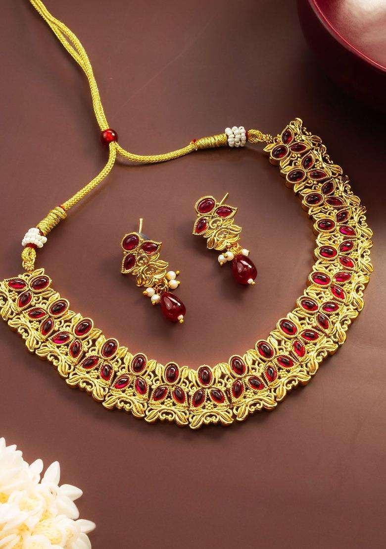 Kundan-Studded Jewellery Set for Women | Traditional Temple Jewellery for Wedding & Festive Wear | Gift for Her - Indya