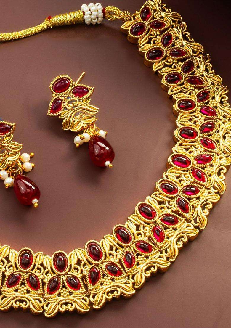 Kundan-Studded Jewellery Set for Women | Traditional Temple Jewellery for Wedding & Festive Wear | Gift for Her - Indya