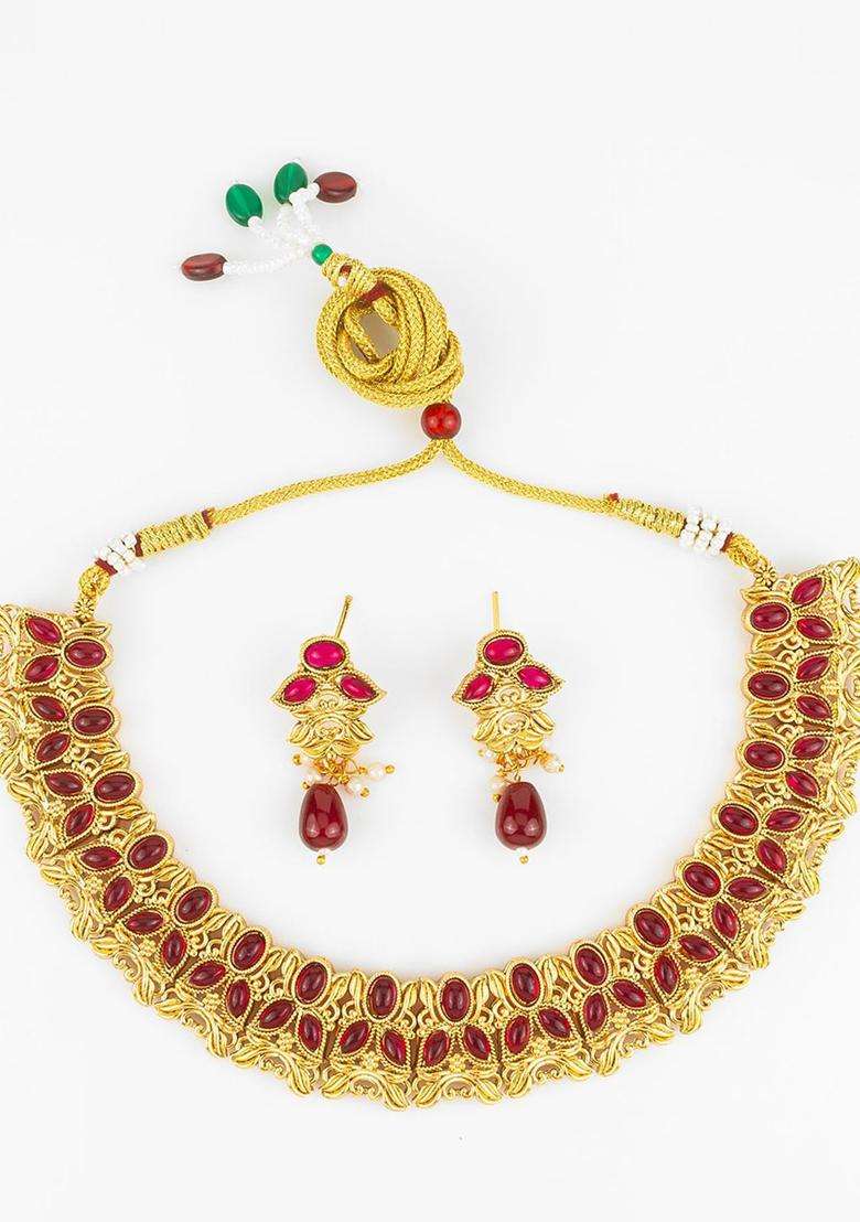 Kundan-Studded Jewellery Set for Women | Traditional Temple Jewellery for Wedding & Festive Wear | Gift for Her - Indya