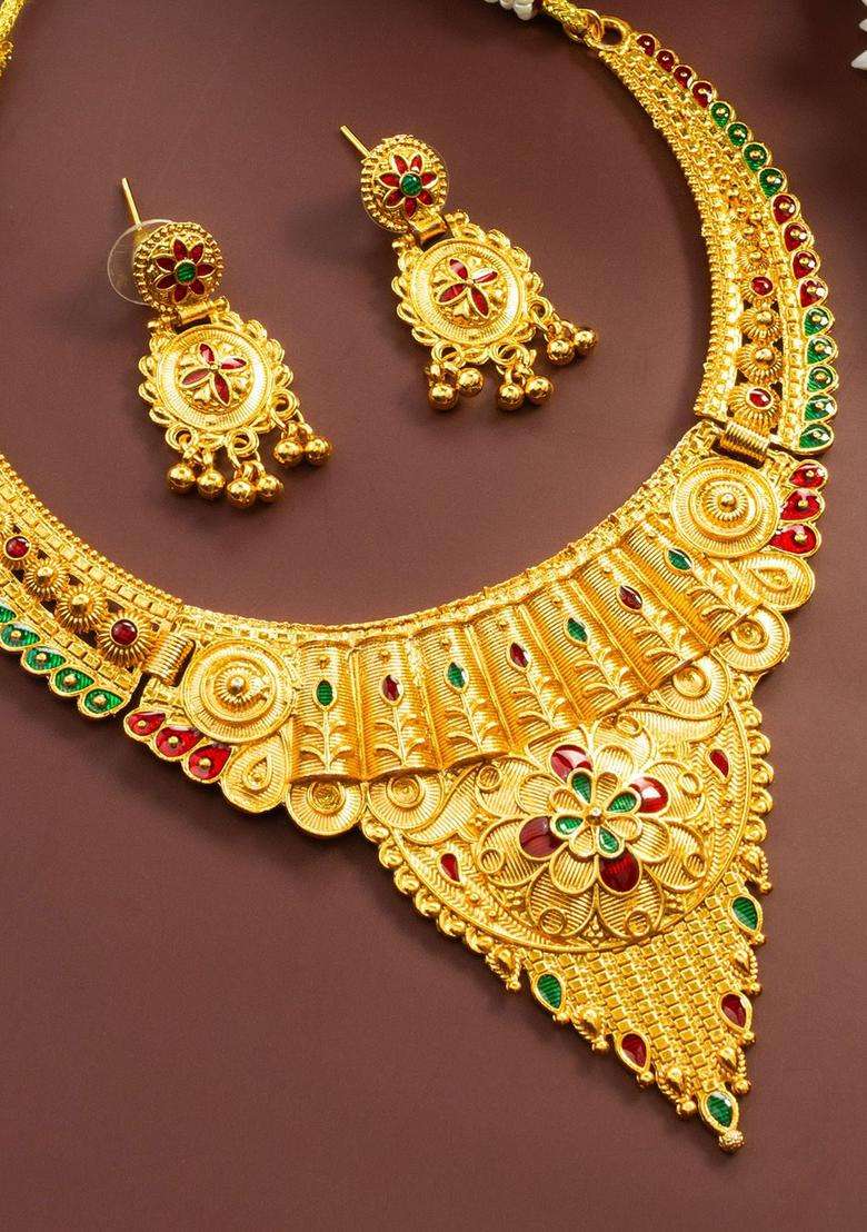 Kundan-Studded Jewellery Set for Women | Traditional Temple Jewellery for Wedding & Festive Wear | Gift for Her - Indya