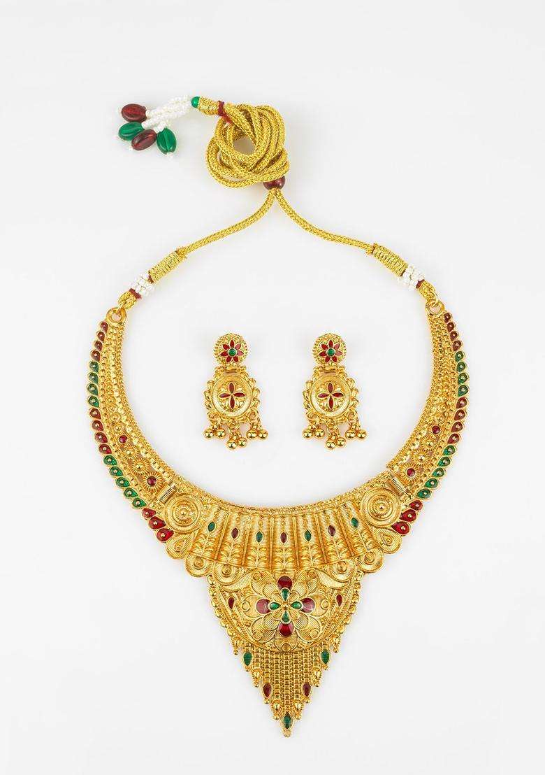Kundan-Studded Jewellery Set for Women | Traditional Temple Jewellery for Wedding & Festive Wear | Gift for Her - Indya