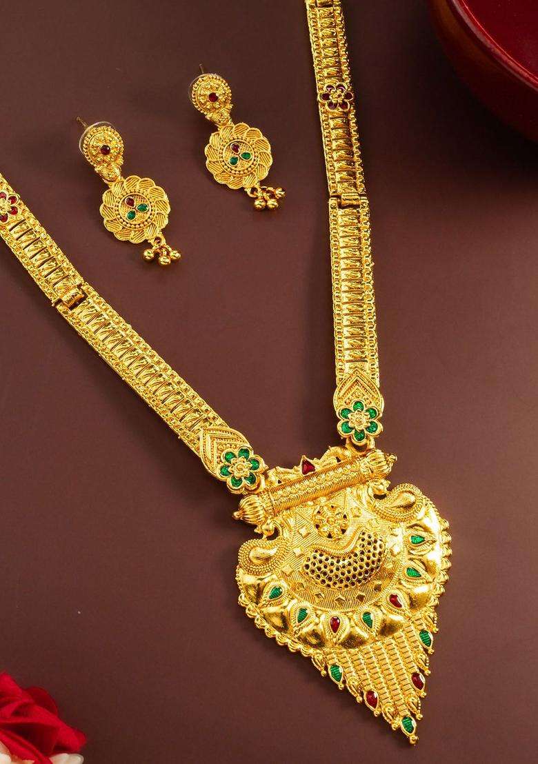 Kundan-Studded Jewellery Set for Women | Traditional Temple Jewellery for Wedding & Festive Wear | Gift for Her - Indya