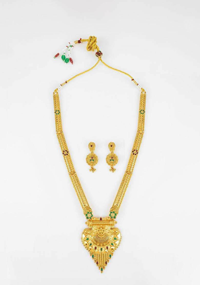 Kundan-Studded Jewellery Set for Women | Traditional Temple Jewellery for Wedding & Festive Wear | Gift for Her - Indya