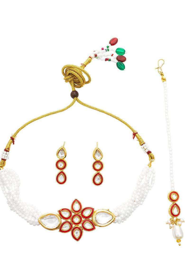 Gold-Plated Kundan Studded and Pearls Beaded Jewellery Set for Women | Traditional Temple Jewellery for Wedding & Festive Wear | Gift for Her - Indya