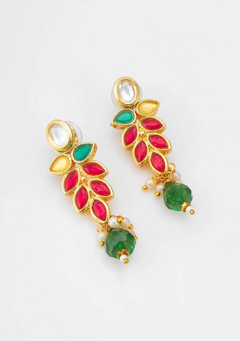 Gold-Plated Kundan-Studded & Beaded Necklace & Earrings for Women | Traditional Temple Jewellery for Wedding & Festive Wear | Gift for Her - Indya
