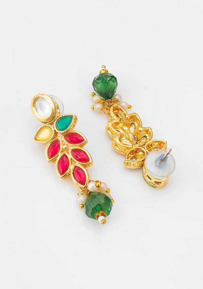 Gold-Plated Kundan-Studded & Beaded Necklace & Earrings for Women | Traditional Temple Jewellery for Wedding & Festive Wear | Gift for Her - Indya