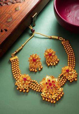 Gold-Plated Kundan-Studded & Beaded Jewellery Set for Women | Traditional Temple Jewellery for Wedding & Festive Wear | Gift for Her