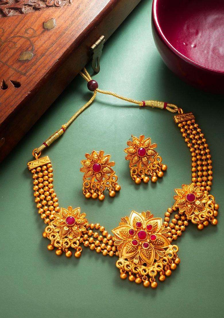 Gold-Plated Kundan-Studded & Beaded Jewellery Set for Women | Traditional Temple Jewellery for Wedding & Festive Wear | Gift for Her - Indya