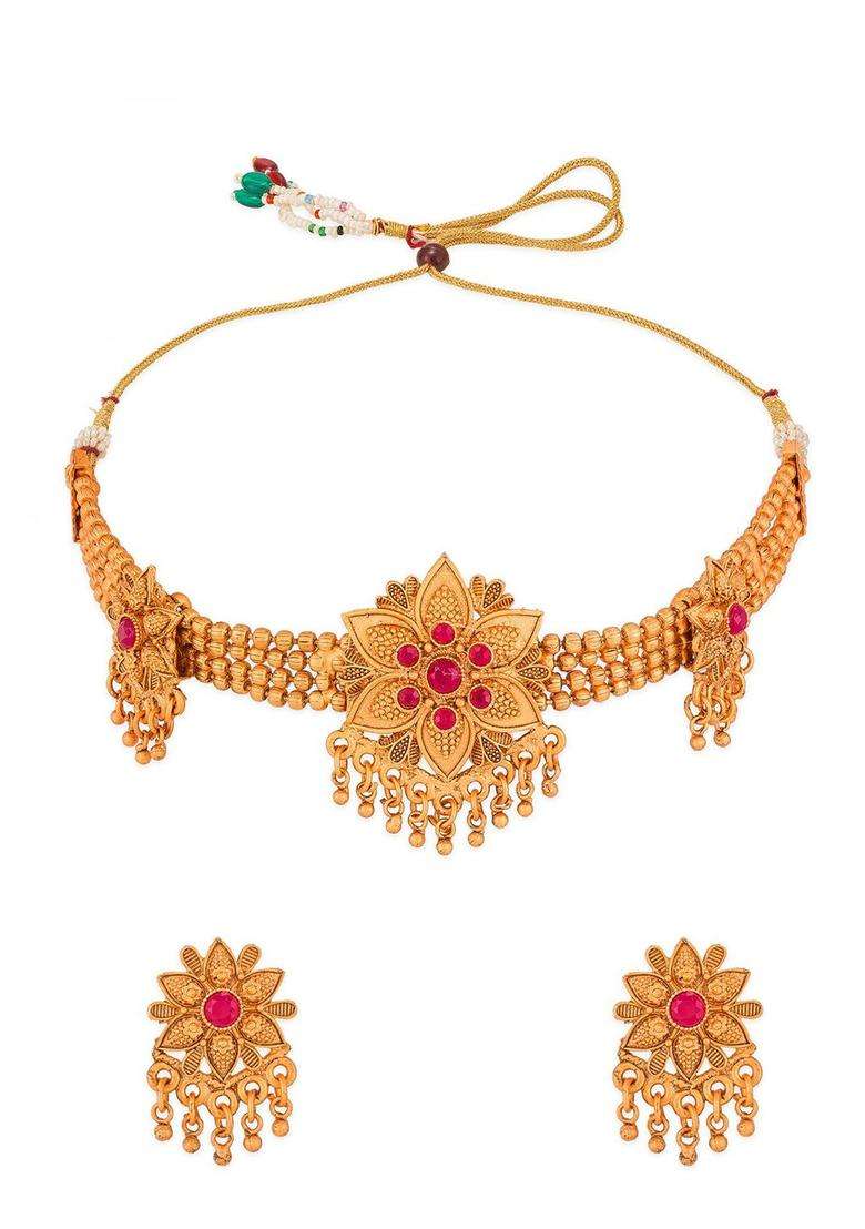 Gold-Plated Kundan-Studded & Beaded Jewellery Set for Women | Traditional Temple Jewellery for Wedding & Festive Wear | Gift for Her - Indya