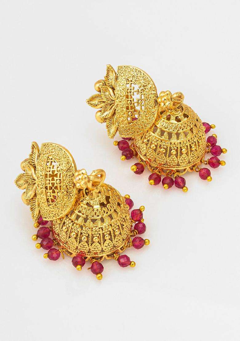 Gold-Plated Kundan-Studded & Pearl Beaded Jewellery Set for Women | Traditional Temple Jewellery for Wedding & Festive Wear | Gift for Her - Indya