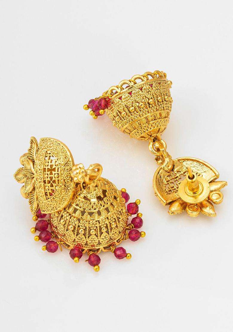 Gold-Plated Kundan-Studded & Pearl Beaded Jewellery Set for Women | Traditional Temple Jewellery for Wedding & Festive Wear | Gift for Her - Indya