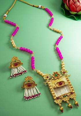 Gold-Plated Kundan-Studded & Pearl Beaded Jewellery Set for Women | Traditional Temple Jewellery for Wedding & Festive Wear | Gift for Her