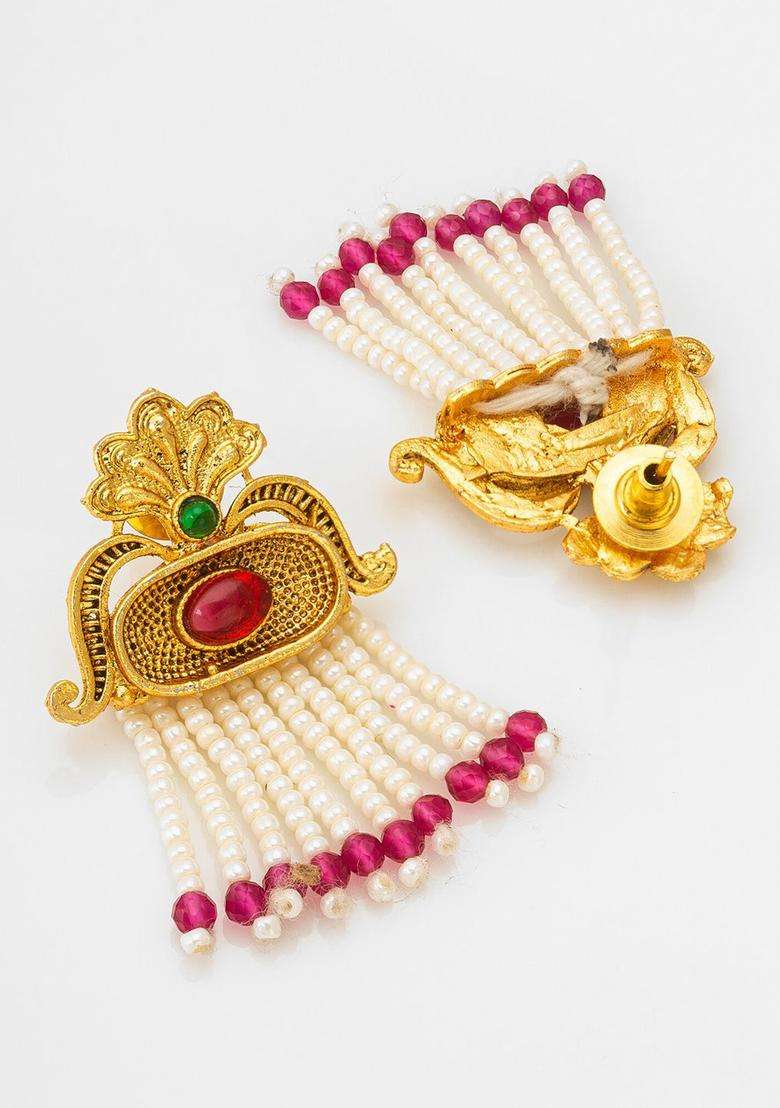 Gold-Plated Kundan-Studded & Pearl Beaded Jewellery Set for Women | Traditional Temple Jewellery for Wedding & Festive Wear | Gift for Her - Indya