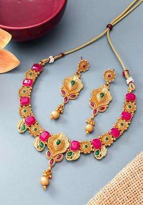 Gold-Plated Temple Choker Pearls-Beaded Jewellery Set for Women | Traditional Temple Jewellery for Wedding & Festive Wear | Gift for Her
