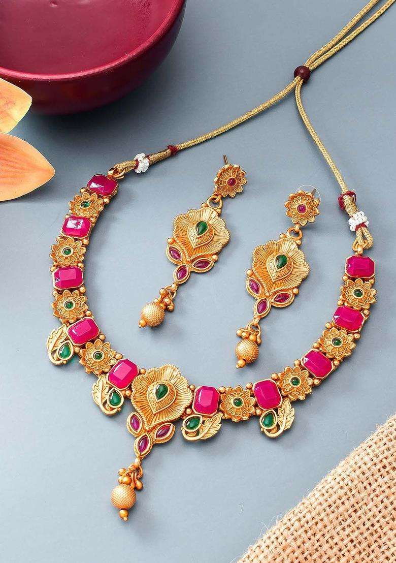 Gold-Plated Temple Choker Pearls-Beaded Jewellery Set for Women | Traditional Temple Jewellery for Wedding & Festive Wear | Gift for Her - Indya
