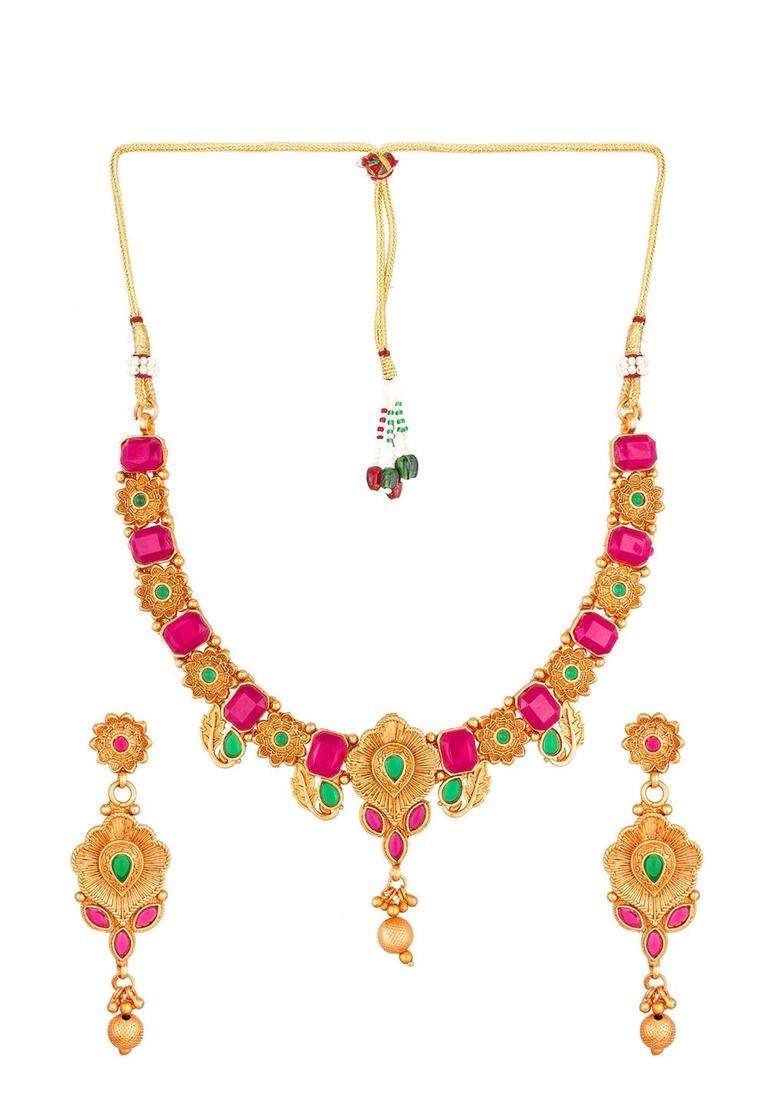 Gold-Plated Temple Choker Pearls-Beaded Jewellery Set for Women | Traditional Temple Jewellery for Wedding & Festive Wear | Gift for Her - Indya