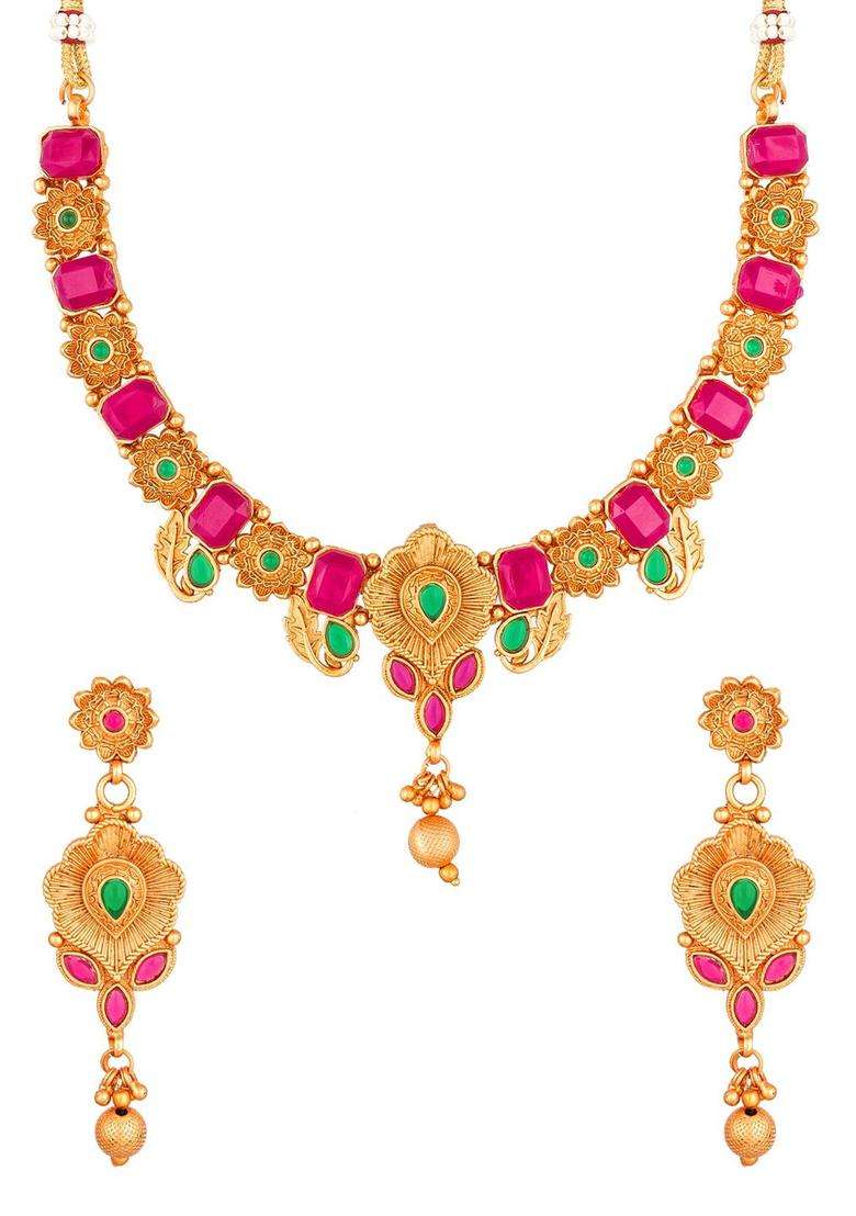 Gold-Plated Temple Choker Pearls-Beaded Jewellery Set for Women | Traditional Temple Jewellery for Wedding & Festive Wear | Gift for Her - Indya