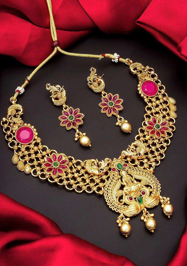 Gold-Plated Temple Choker Jewellery Set for Women | Traditional Temple Jewellery for Wedding & Festive Wear | Gift for Her - Indya
