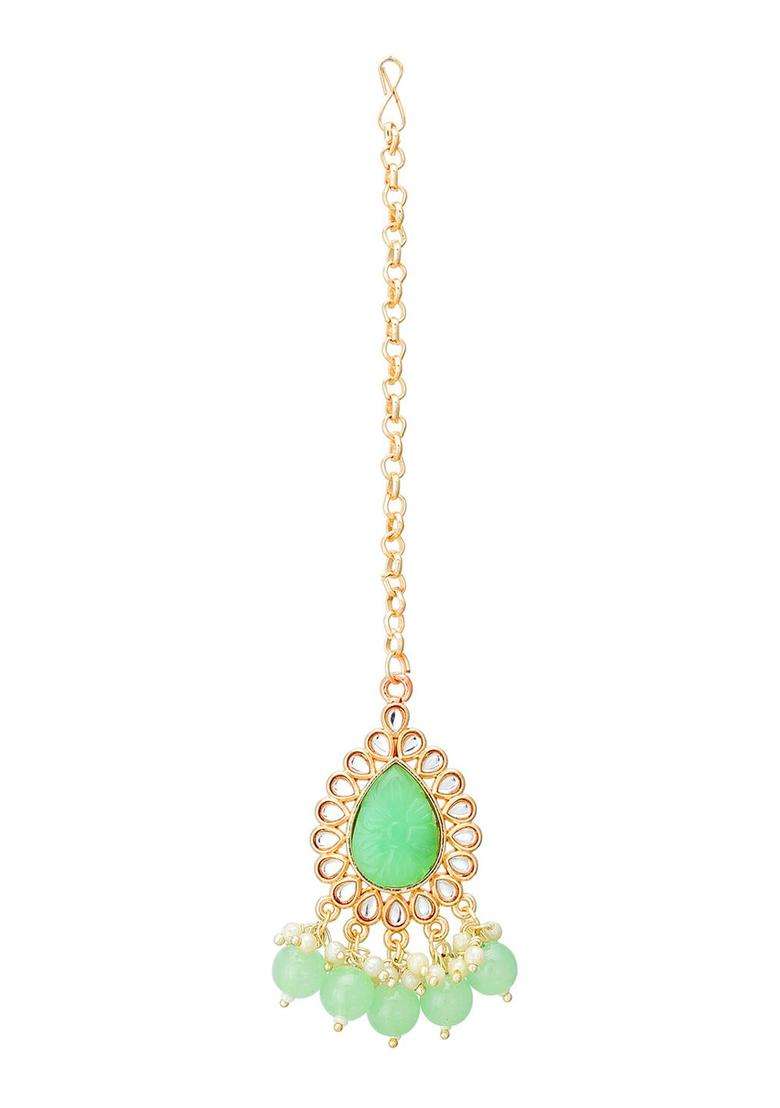 Gold-Plated White & Green Stone-Studded & Pearl Beaded Temple Jewellery Set for Women | Traditional Temple Jewellery for Wedding & Festive Wear | Gift for Her - Indya