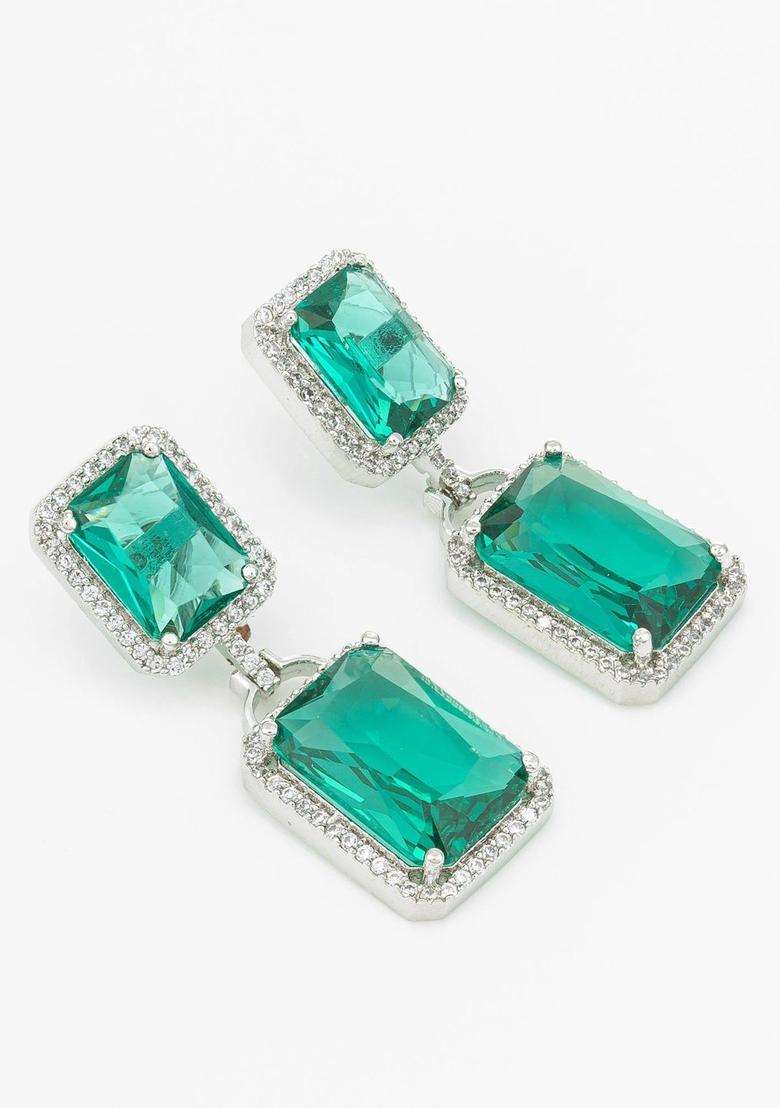 Silver-Plated Geometric Drop Earrings with American Diamond for Women | Stylish Party & Everyday Wear | Gift for Her - Indya