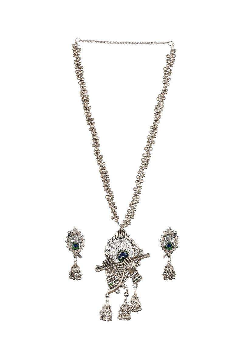 Silver-Plated Beaded Temple Jewellery Set for Women | Stylish Party & Everyday Wear | Gift for Her - Indya