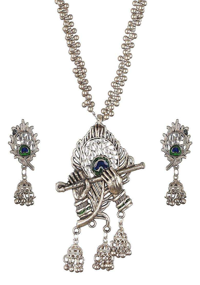 Silver-Plated Beaded Temple Jewellery Set for Women | Stylish Party & Everyday Wear | Gift for Her - Indya