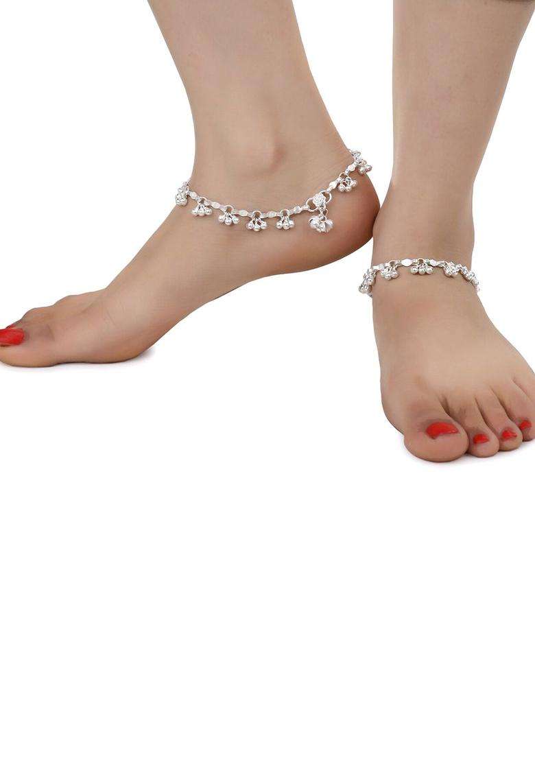 Silver-Plated Anklets with Gold-Plated Chain for Women | Traditional Temple Jewellery for Wedding & Festive Wear | Gift for Her - Indya
