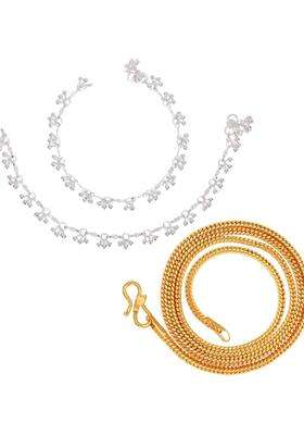 Gold-Plated Chain with Silver-Plated Anklets for Women | Traditional Temple Jewellery for Wedding & Festive Wear | Gift for Her