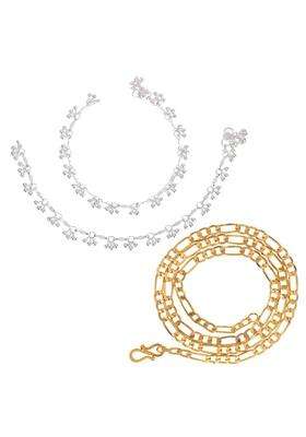 Set of 2 Silver-Plated Anklets with Gold-Plated Chain for Women | Traditional Temple Jewellery for Wedding & Festive Wear | Gift for Her