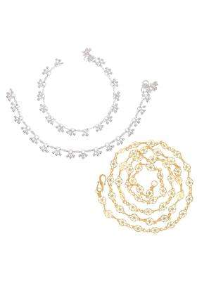Gold-Plated Chain & Silver-Plated Anklets Jewellery Set for Women | Traditional Temple Jewellery for Wedding & Festive Wear | Gift for Her