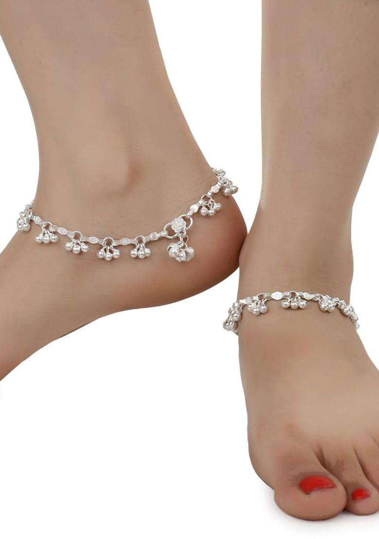 Gold-Plated Chain & Silver-Plated Anklets Jewellery Set for Women | Traditional Temple Jewellery for Wedding & Festive Wear | Gift for Her - Indya