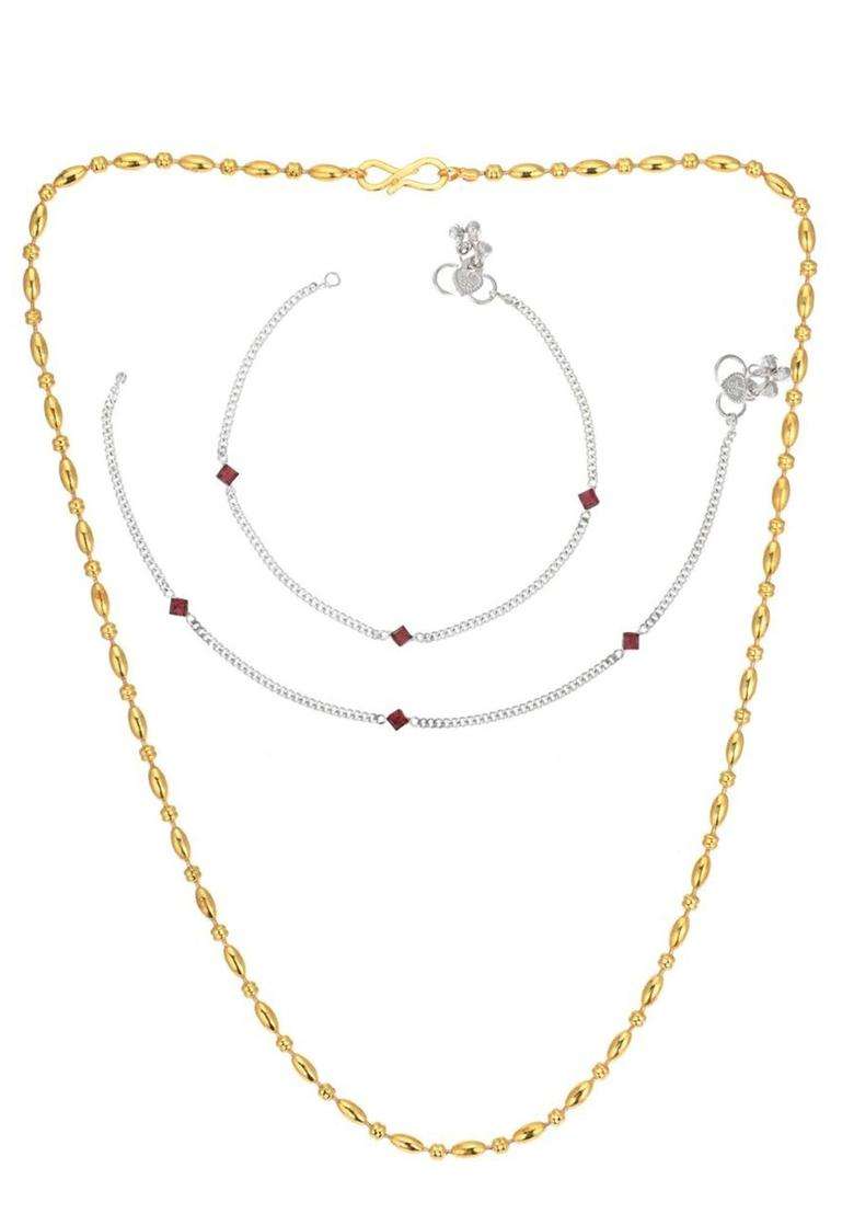 Gold & Silver-Plated Artificial Beads Jewellery Set for Women | Traditional Temple Jewellery for Wedding & Festive Wear | Gift for Her - Indya