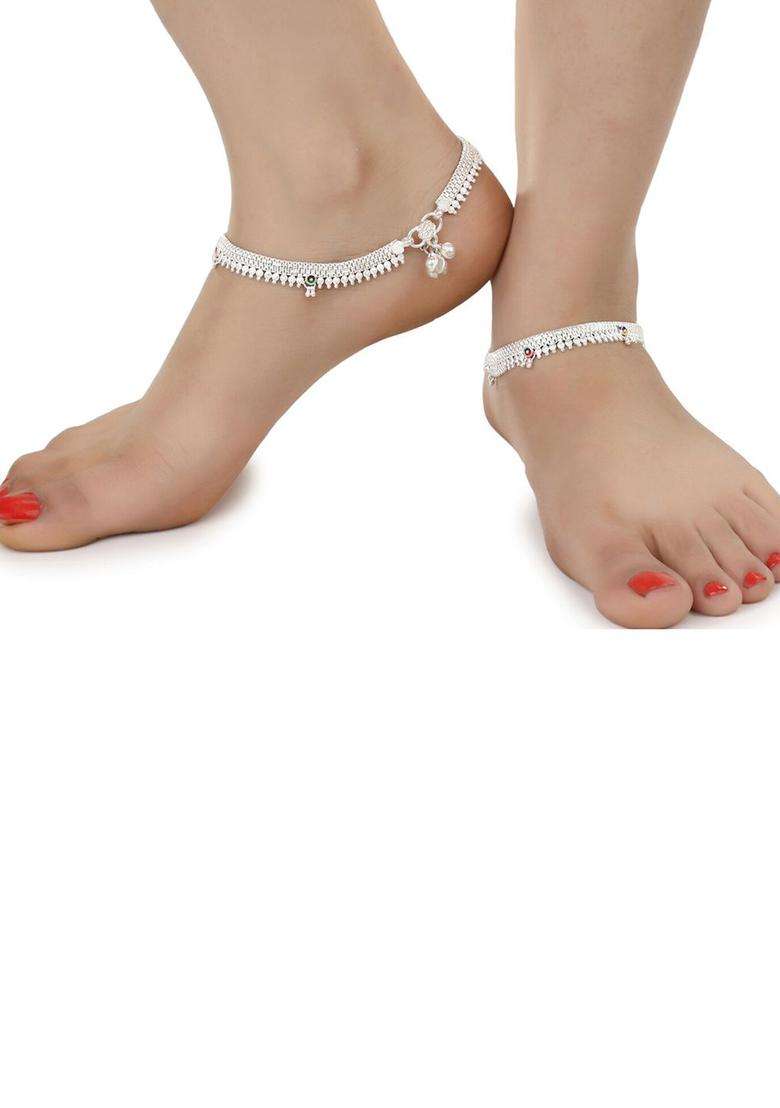 Gold-Plated Chain & Silver-Plated Anklets Jewellery Set for Women | Traditional Temple Jewellery for Wedding & Festive Wear | Gift for Her - Indya