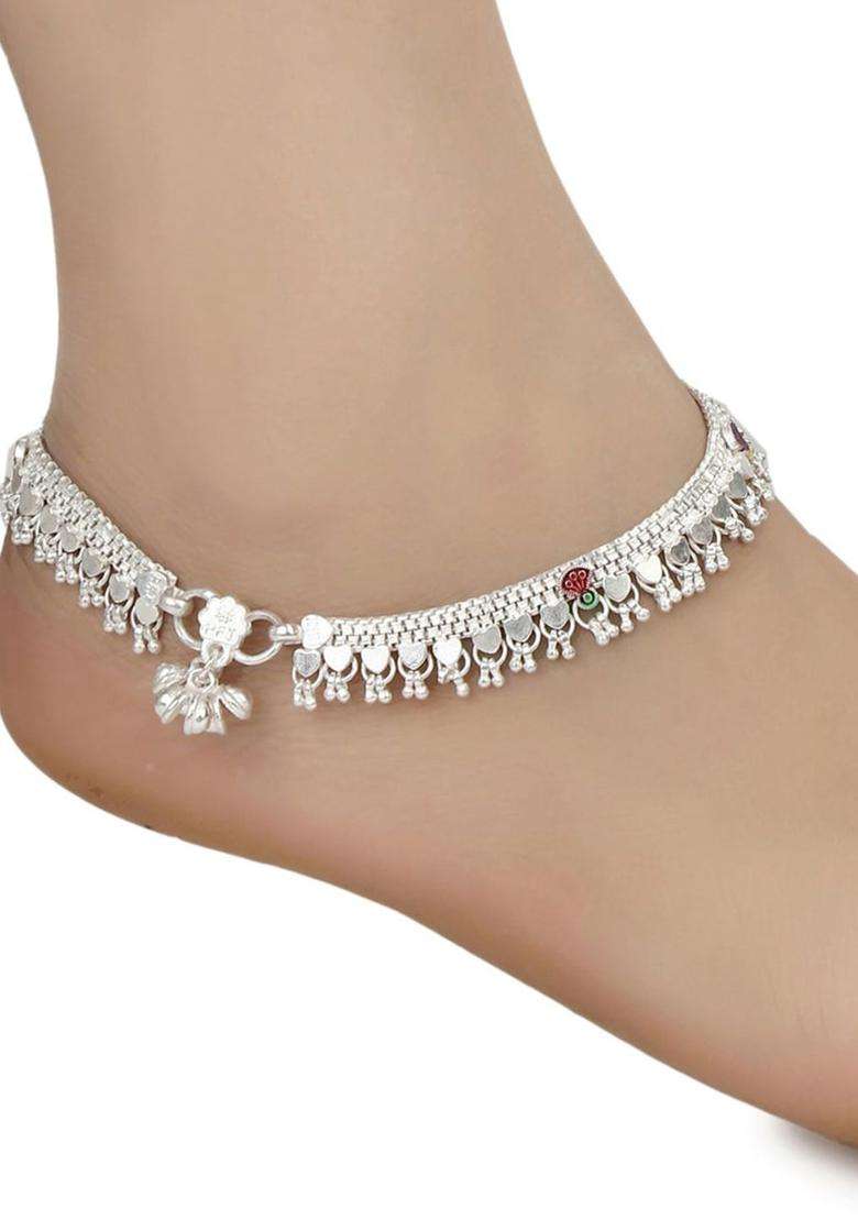 Gold-Plated Chain & Silver-Plated Anklets Jewellery Set for Women | Traditional Temple Jewellery for Wedding & Festive Wear | Gift for Her - Indya