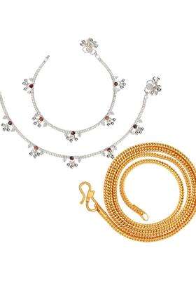 Gold-Plated Chain & Silver-Plated Anklets Jewellery Set for Women | Traditional Temple Jewellery for Wedding & Festive Wear | Gift for Her