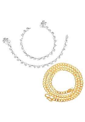 Silver-Plated Anklets with Gold-Plated Chain for Women | Traditional Temple Jewellery for Wedding & Festive Wear | Gift for Her